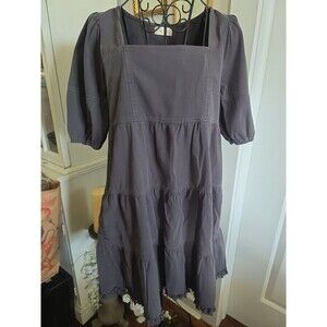 ALTAR'D‎ STATE Washed Black Tiered Babydoll Dress Sz XS Pockets Raw Hem